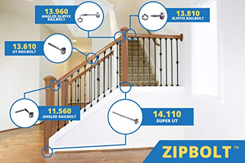Zipbolt UT Railbolt - Connects Staircase Handrails to Balusters, Spindles, Newels - 5 Blister Packs - Includes 5mm Hex Bit with Quick Release Shank