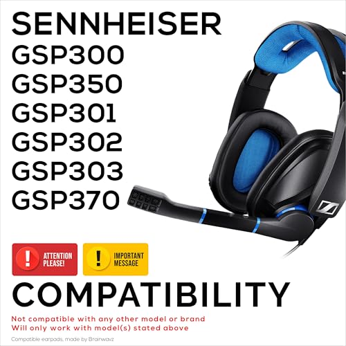 Repuestos de almohadillas para audífonos Sennheiser GSP300, GSP350, GSP301, GSP302, GSP303 y GSP370 - Cuero PU suave y espuma viscoelástica para mayor comodidad - por Brainwavz miniatura 2