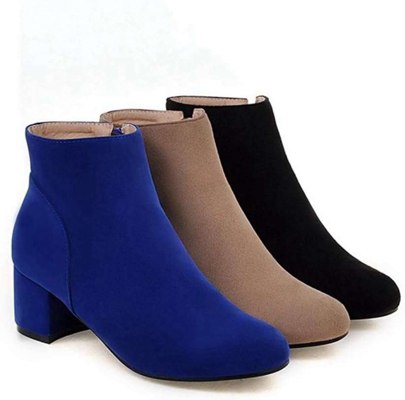 Women's Vegan Suede Dress Ankle Boots Round Toe Zipper Comfy Block Low Heel Booties Dressy Short Boot
