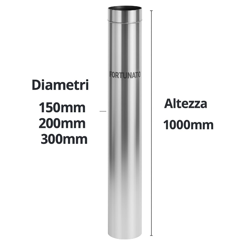 FORTUNATO Tubo Acciaio Inox Canna Fumaria Evacuazione Fumi Efficienza Impianto Riscaldamento Spessore 0,5 mm Altezza 1000 mm (Ø 300 mm)