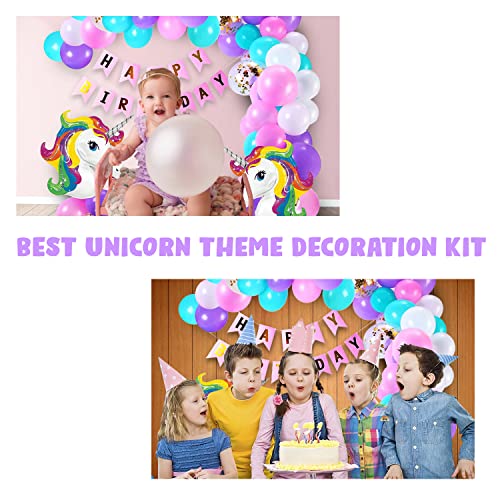 Image of Party Propz 50 Pcs Unicorn Theme Birthday Decoration Kit - Unicorn Birthday Decoration for Girls, Decorations Kit For birthday Girls, Kids birthdays decorations Item with Balloons & Banner
