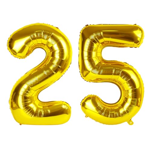 Image of Gold Number 25 Balloon 40 inch, 25 Number Balloons, 25th Gold Birthday Decorations, 25 Year Old Women Men Golden Party Supplies