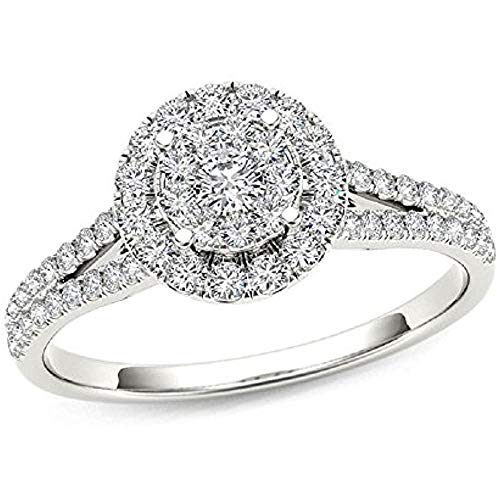 1/2 CT. T.W. Round Cut Composite Simulated White Diamond 14K White Gold Over .925 Saterling Silver Frame Wedding Engagement Halo Ring For Women's