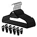 Closet Accessories, Black Velvet Hangers, Ultra Slim Space Saving, notches, tie bar, Swivel Hook, with Matching Velvet Finger Clips. (10 Pack Hangers)