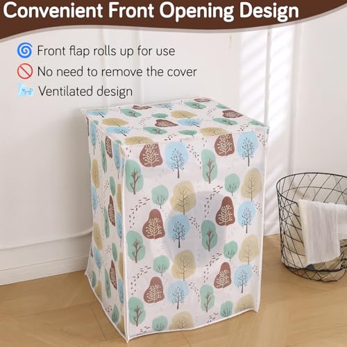 Image of HOKIPO Waterproof Front Load Washing Machine Cover | PEVA Dustproof Protective Cover for 6kg, 6.5kg, 7kg & 7.5kg Fully Automatic Machines | Size 63x62x85 cm, Nature Trees (AR-5878-D2)