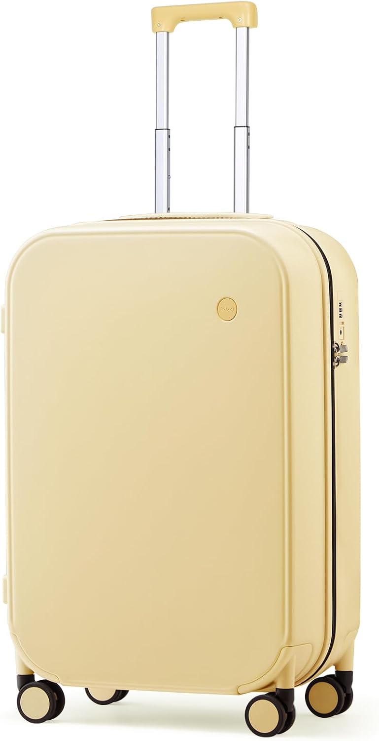 mixi Suitcase Spinner Wheels Checked Luggage Hardshell Lightweight Rolling Suitcases PC with Cover & TSA Lock for Business Travel, 24inch, Lark Yellow