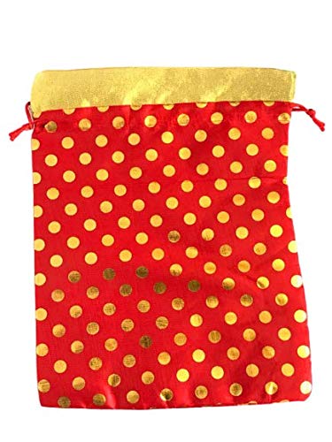 Image of Women's Polka Dot Potli Bags for Return Gifts Wedding Gift for mom Potli Purse Gift Bags Fancy Potli bag Diwali Potli Karwachauth Potli - Red Polka 1kg Large size (25cm x 27cm)
