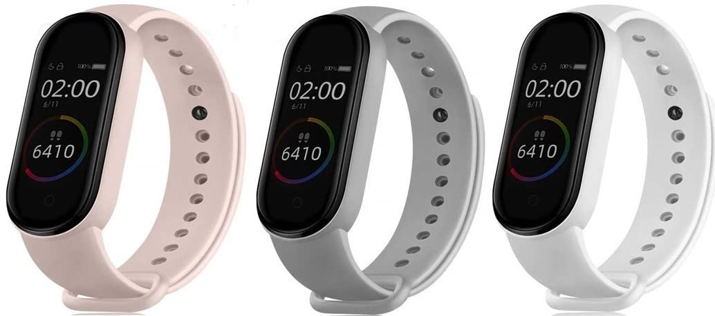 Qai Soft Silicone Replacement Combo Pack of 3 Band Strap Compatible with Xiaomi Mi Band 5 / Mi Band 6 (CHIP/Device NOT Included) (Baby Pink/Grey/White)-image-44