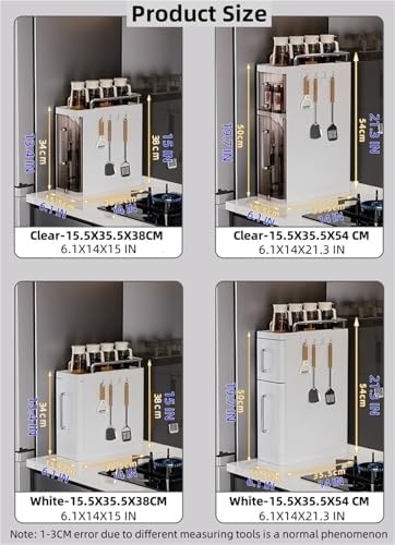 White Spice Rack Organizer - Adjustable Corner Shelf with Ample Seasoning Storage & Cup Lid Holder, 15.5x35.5 Inches - Perfect for Kitchen Counter & Cabinet Organization