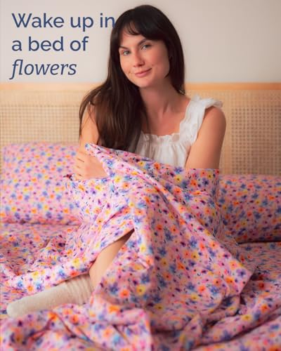 Image of Queen 4 Piece Floral Sheet Set - Breathable & Cooling - Watercolor Bloom