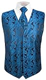 Festliche Jungen Anzug Weste mit Krawatte 2tlg schwarz Petrol Paisley für Kinderanzug 116-122 (6 Jahre)
