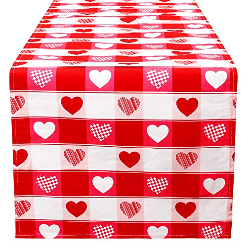 Aneco Valentine's Day Table Runner Plaid Heart Print Table Runner Mother's Day Table Runner for Home Wedding Party Valentine's Day Table Decorations