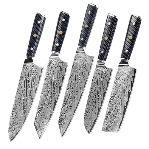 Set Cuchillos Cocina 5 Piezas Acero Damasceno