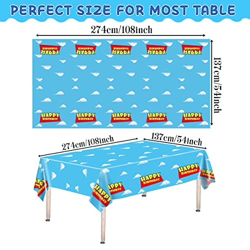 Daiuni 1Pcs Cartoon Story Tablecloth For Birthday Party Decorations, Blue Sky White Clouds Plastic Disposable Table Cover For Birthday Party Supplies, 54" X 108" #TOP1