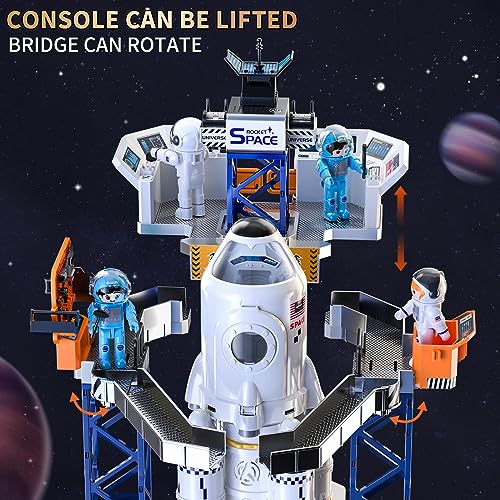 TEMI Rocket Toys Rocket Launcher for Kids 3 4 5 6 7 8 9, 5-in-1 STEM Space Toys with Launch Center, Console, Satellite, Astronauts, Projection Lamp, Spaceship Toys Gift for Boys Girls 3+