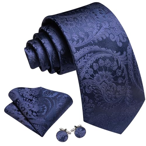 Image of YOHOWA Mens Ties Set Wedding Paisley Neckties with Handkerchief Cufflinks Formal Business