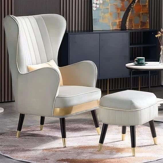 Image of Modern Wing Chair,Comfortable or Relexable Arm Chair for Living Room, Bedroom, Furniture (Off-White)