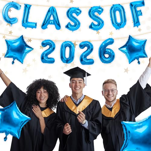 Image of Graduation Balloons, Class of 2025 Balloons, 16 Inch Blue Grad Class of 2025 Letters Foil Balloon with Star Balloons, Class of 2025 Decorations for High School College Graduation Party Decorations