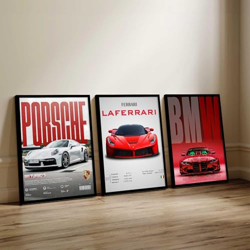 Image of kotart Big Sports Car Framed Posters Gift Items for Boys Room Wall Decoration Bedroom Living Room Office Studio Decor | Car Poster Frame for Wall Decor Set Of 3 Size | Design 931 Black (13x17 Inch)
