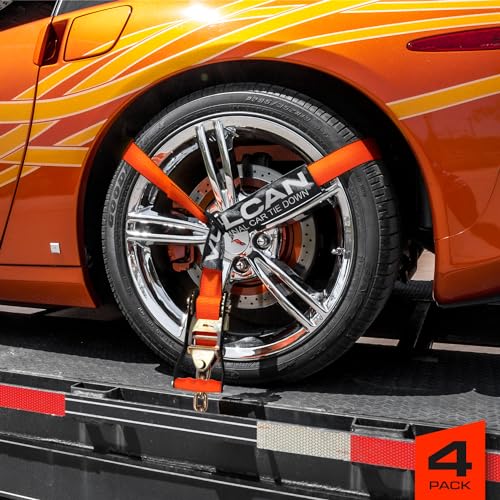 VULCAN Car Tie Down with Chain Anchors - Lasso Style - 2 Inch x 96 Inch - 4 Pack - PROSeries - 3,300 Pound Safe Working Load - Thumbnail 2