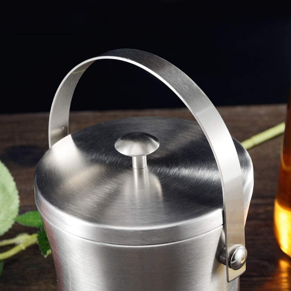 Juego de cubeta para hielo y pinzas para hielo Cubeta para hielo, cubeta para bebidas con enfriador de vino de doble pared con aislamiento, tapa y asa, cubeta para hielo de acero inoxidable, cub