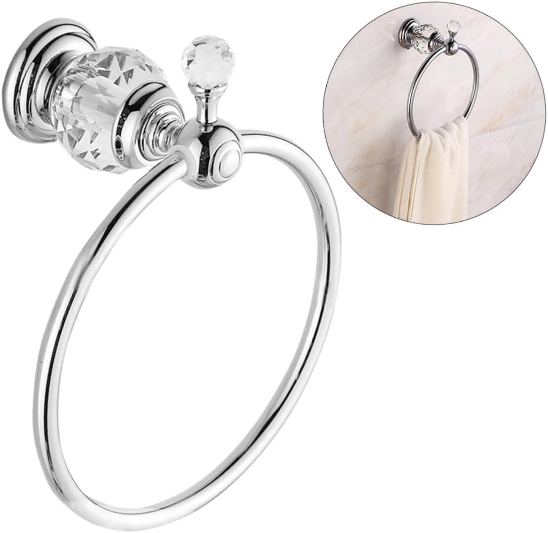 Refined Copper Towel Ring Wall Mounted Bathroom Holder Rotatable Pendant Hand Towel Ring Polished Silver Finish Rust-Resistant