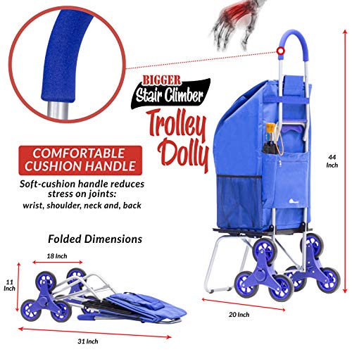 Dbest Products Stair Climber Bigger Trolley Dolly, Blue Shopping Grocery Foldable Cart Condo Apartment #TOP3