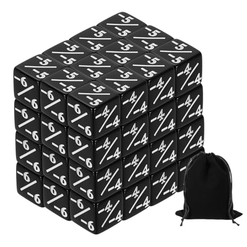 uxcell 48Pcs Magic Dice Counters, Acrylic D6 Life Token Dice Set with Pouch for Standard Cards Gaming Accessories, Black
