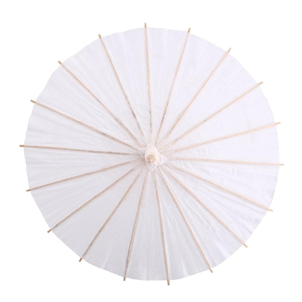 Trade Shop - Set 12 Pezzi Ombrello Bambu Bianco 15 Cm Carta Legno Sposa Wedding Ombrellino