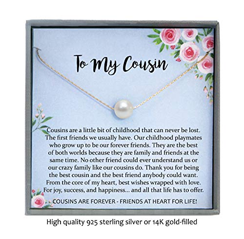 Cousin Gifts for Women, Floating Pearl Necklace with Meaningful Message