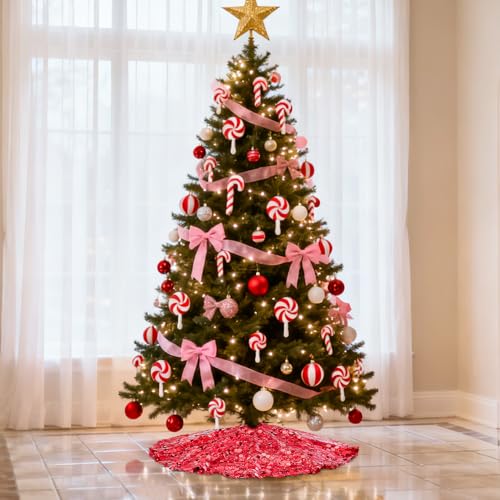 Red Tree Skirt 24 Inches Sequin Christmas Tree Skirts Mini Sparkly Tree Skirt for Small Tabletop Xmas Trees New Year Party Decoration by SoarDream - Used condition - Image 6