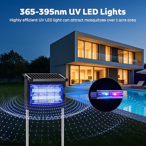 Image of OnBeam Solar Bug Zapper Outdoor, 4500V Mosquito Zapper Fly Trap for Patio | 10W Solar Panel, IPX5 Waterproof, Auto Mode, Solar Powered, USB C Charging, Electric Rechargeable Mosquito Killer for Garden