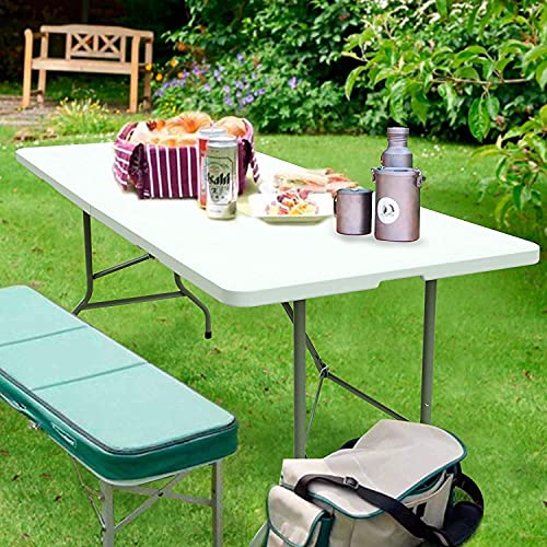 Cozybox Folding Table Indoor Outdoor Heavy Duty Portable Folding Plastic Dining Table W/Handle, Lock For Picnic, Party, Camping - White (4Ft, 6Ft, 8Ft) (6Ft) #TOP4