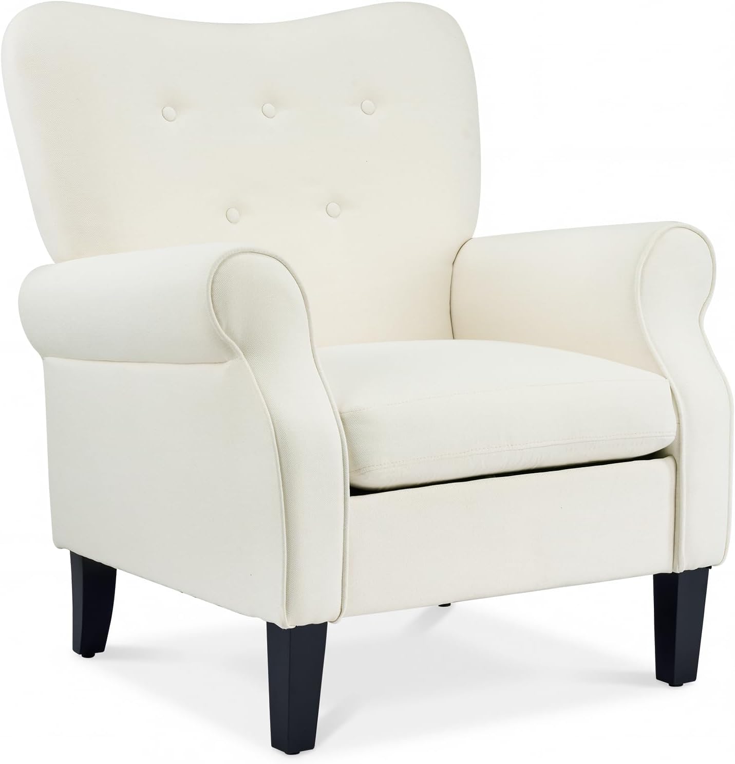 YOLENY Modern Accent Chair,High Back Armchair,Upholstered Fabric Button Single Sofa with Wooden Legs for Living Room,Bedroom,Club,Beige