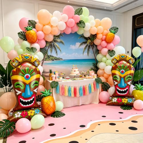 Image of PHOGARY 2pcs Tiki Foil Balloons, Tropical Luau Hawaiian Party Decorations