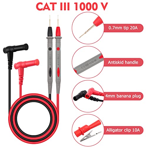 Hanibos Messleitungen 1000V / 20A, Multimeter Kabel Prüfkabel Zubehör Mit Krokodilklemmen, Testkabel Messspitzen Set (4 Stück)