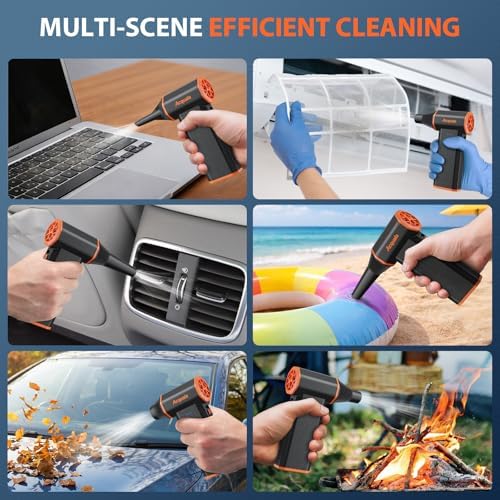 Compressed Air Duster, 160000RPM Ultra Powerful Electric Air Duster, 3-Speed Adjustable Air Blower, Rechargeable Cordless Mini Blower for Keyboard, Computer, Electronics, Car, Home & Outdoor Cleaning - 3