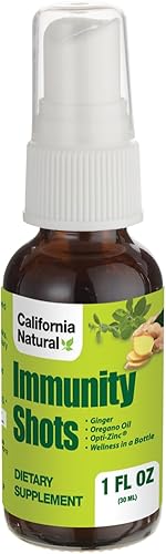 California Natural Immunity Shots - Botella de 1 onza Opti-Zinc, raíz de jengibre orgánico, aceite de orégano, potente y puro, refuerzo del sistema