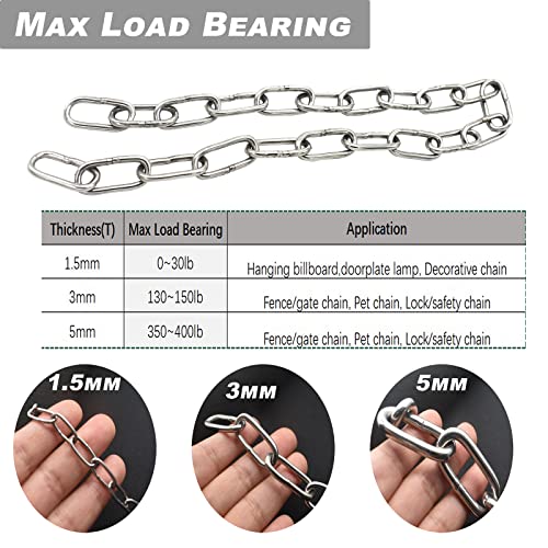 Bytiyar FY-SLC-01 2 Pcs Stainless Steel Safety Chains 20In (L) X 0.12In (T) Long Link Chain Rings Light Duty Coil Chain thumb #5