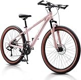 Pipleo 24/26 inch Kids Mountain Bike for Boys/Girls/Men/Women 21 Speeds Kids Bike, 2.125'' Tires MTB Bicycle with Suspension Fork, Disc Brakes, Internal Wiring Frame, Auxiliary Handle (Pink, 24 inch)