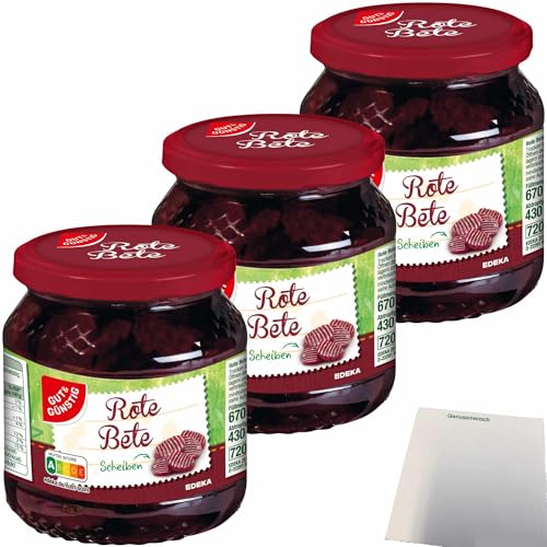 usy - Gut&Günstig Rote Bete Scheiben im Bundschnitt mit Zwiebeln 3er Pack (3x430g ATG) + usy Block