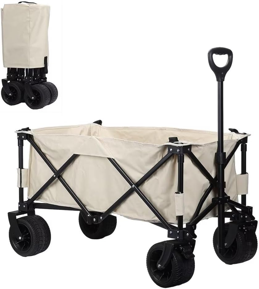 Collapsible Wagon Cart with Heavy Duty All Terrain Wheels,Foldable Garden Cart Utility Wagon with Adjustable Handle for Sports, Shopping, Camping,Black