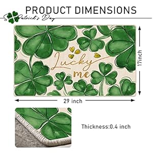 St Patricks Day Shamrock Clover Decorative Front Door Mat, Lucky Me Doormat Indoor Outdoor Green Luck Non-Slip Floor Entryway Rug, Irish Spring Holiday Home Kitchen Decoration 17x29 Inch St Patricks Day Shamrock Clover Decorative Front Door Mat Lucky Me Doormat Indoor Outdoor Green Luck Non Slip Floor Entryway Rug Irish Spring Holiday Home Kitchen Decoration 17×29 Inch