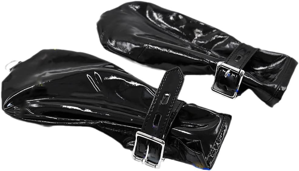 Haitpant Men Women Black Soft Faux Leather Gloves With Locks Restraint And Chain For Role Play Party
