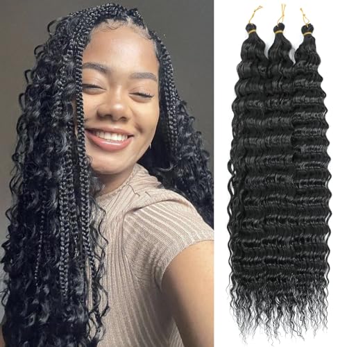 MLETULIPS Crochet Extensiones de pelo Onduladas Suaves Sintéticas Trenzadas para Mujeres Negras (1B, 18 inch (pack of 3))