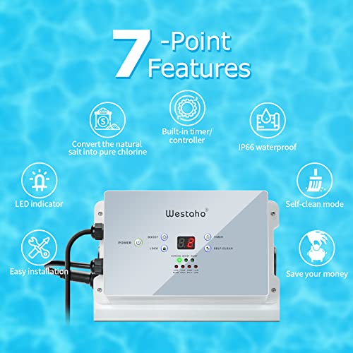 Saltwater Pool System, Westaho Salt Chlorine Generator For Above Ground Pools Up To 15,000 Gallons, Keeps Pool Water Clean, Ip 66 Waterproof #TOP2