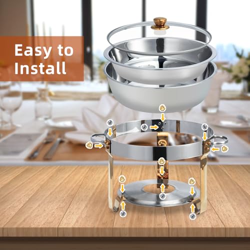 SETLUX Runde Chafers für Catering, Chafing Dishes für Buffet, Gold-Set, Chafers und Buffet-Wärmer für Partys, 4,5 l (Gold, 4 Stück) – Bild 5