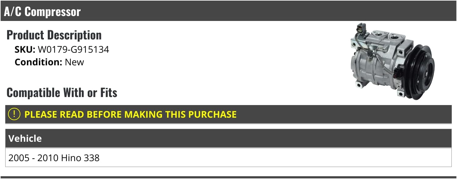 A/C Compressor - Compatible with 2005-2010 Hino 338