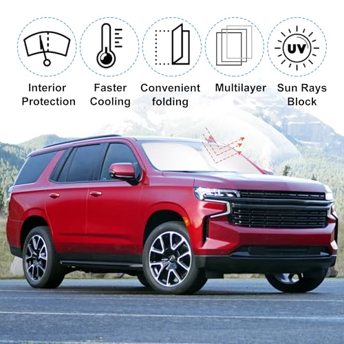 Image of Windshield Sun Shade Custom Fit for 2021 2022 2023 2024 2025 2026 Chevrolet /Chevy Tahoe Accessories Foldable Sunshade Sun Blocker Protect Car from Sun Rays & Heat Damage Keep Car Cooler
