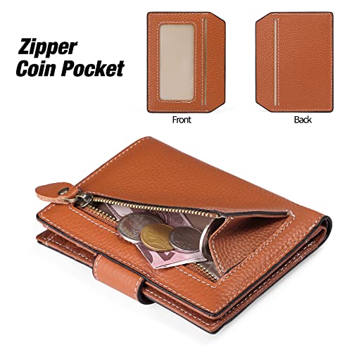 Image of Falan Mule Women's Wallet, Genuine Leather, RFID Protected, Caramel Color, 10 Slots, 2 Windows, Zipper Closure, 2 Compartments